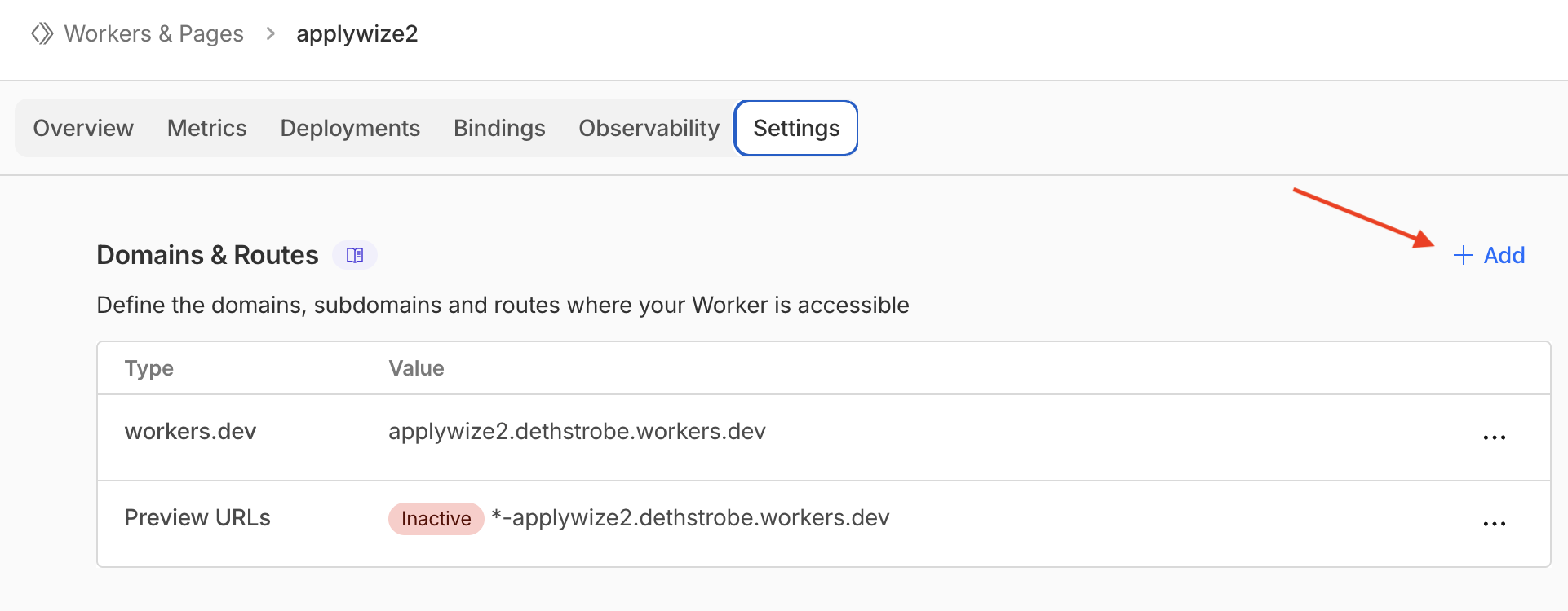 A screenshot of the setting tab with a button pointing at an Add button.