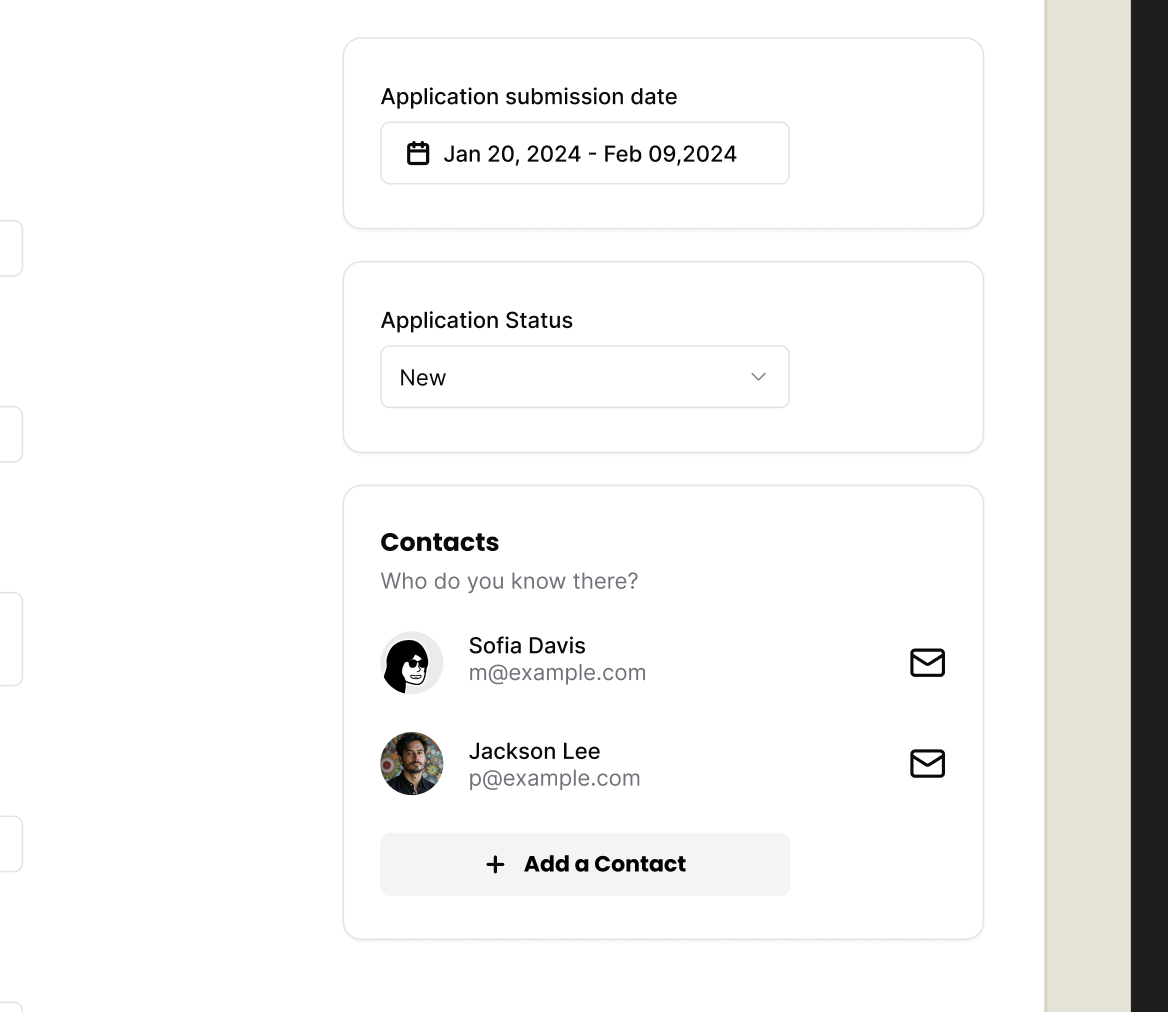 A screenshot of the right side elements of the form.