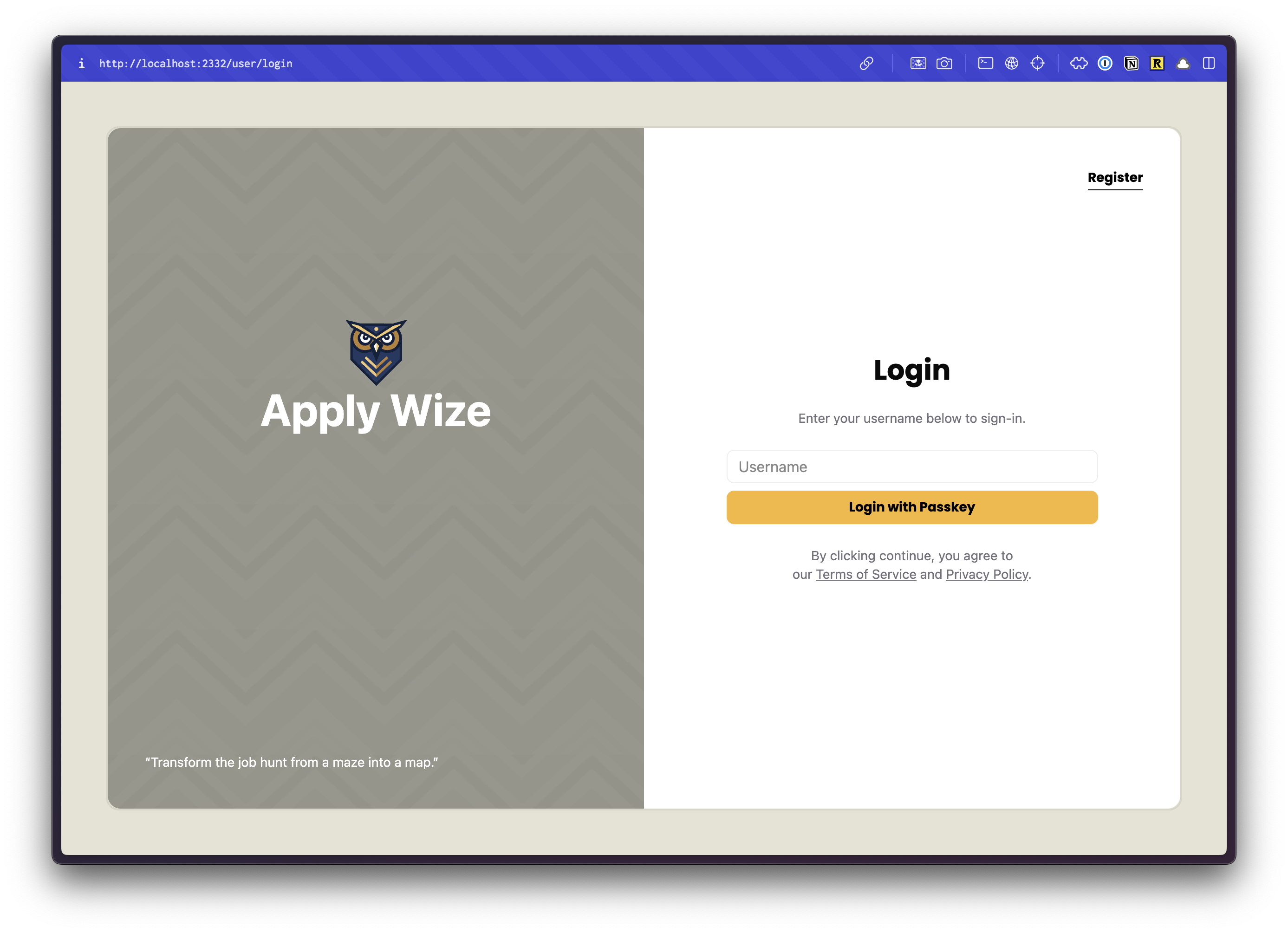 A screenshot of the login page, that looks like the figma mocks.