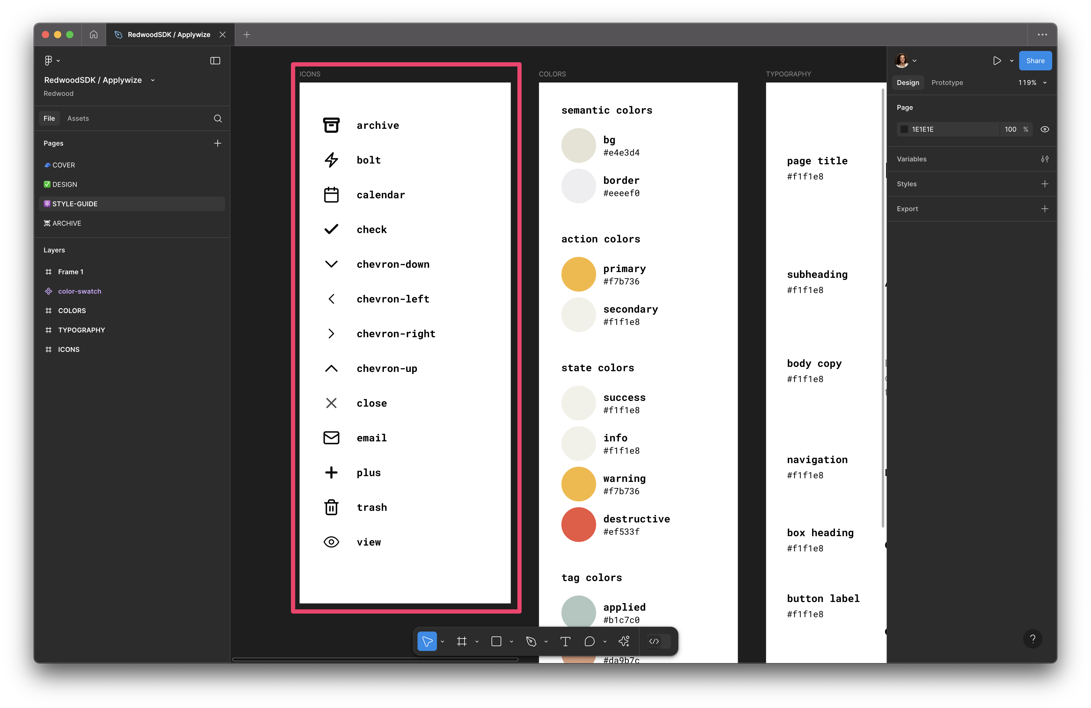A screenshot of all the icons we're using from figma.