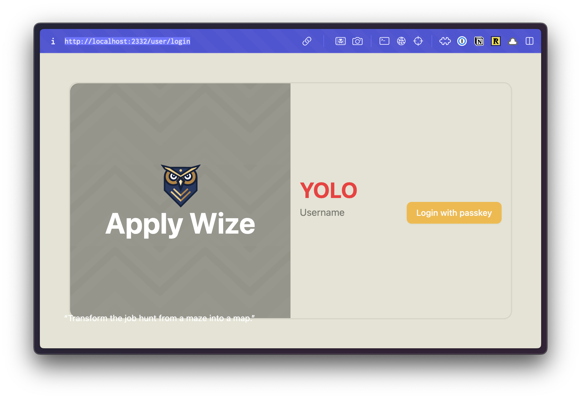 Screenshot of the text "Transform the job hunt from a maze into a map." rendering at the bottom of the screen.