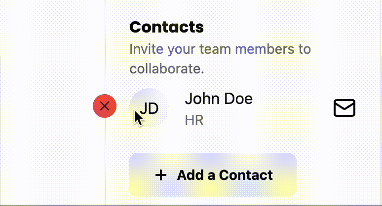A gif showing the Remove Contact button disappearing as the user moves towards the button and then reappearing.