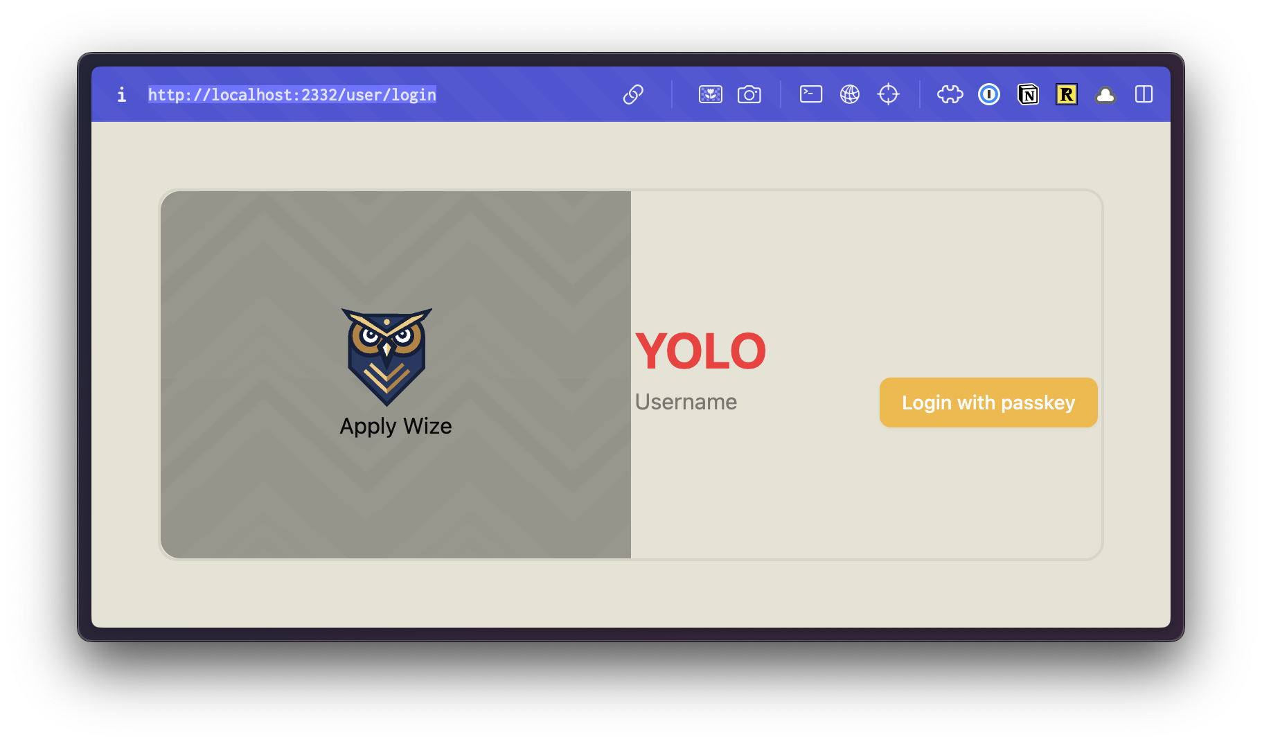 A screenshot of the login with elements centered better.